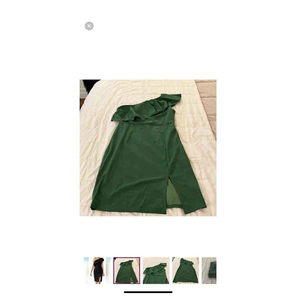 Army Green One Shoulder Mini Dress - Picture 2 of 5